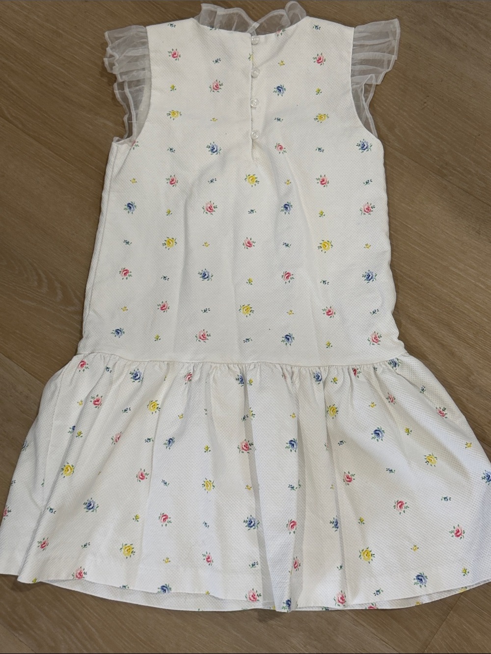 Janie and Jack White Floral Drop Waist Cotton Dress Flutter Sleeve Sz 8 - Picture 5 of 9